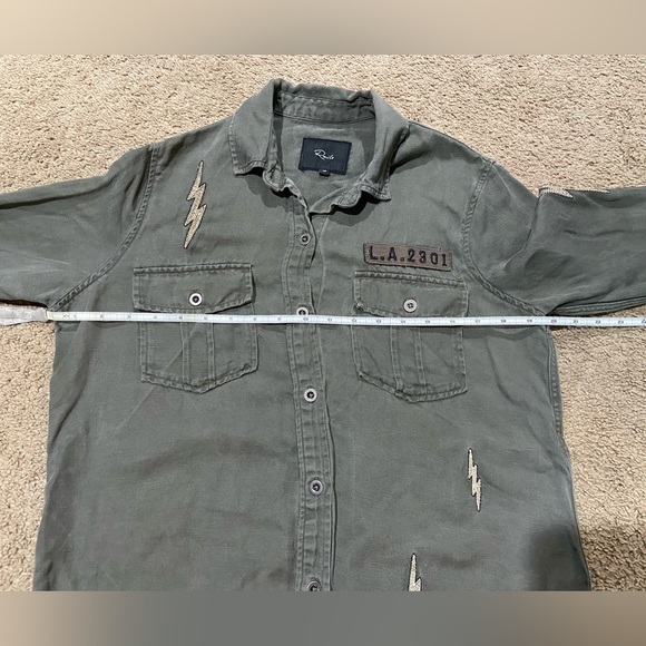 RAILS Loren Lightning Bolts Button Up Top Olive Green Women’s Size XS Lyocell - Picture 8 of 15